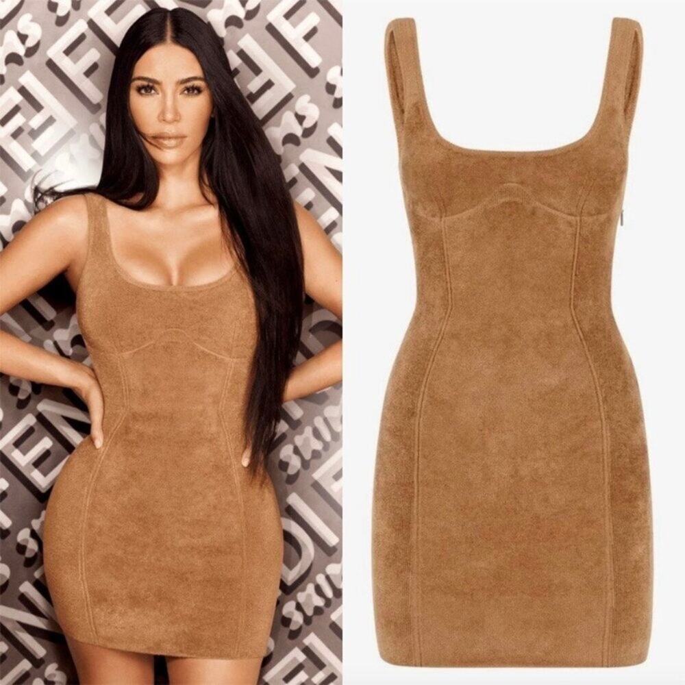 Fendi x Skims Velvet Bodycon Mini Dress Brown IT 42 US 6